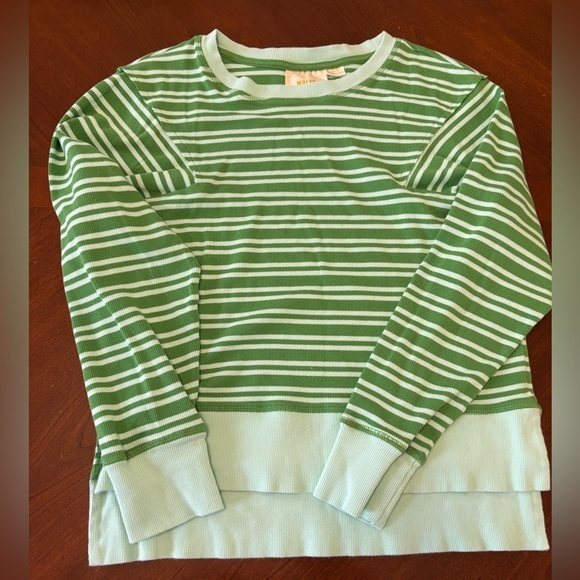 Anthropologie Lot of 2 Maeve Black Green White Striped Sweater Sweatshirt Medium - Picture 6 of 8
